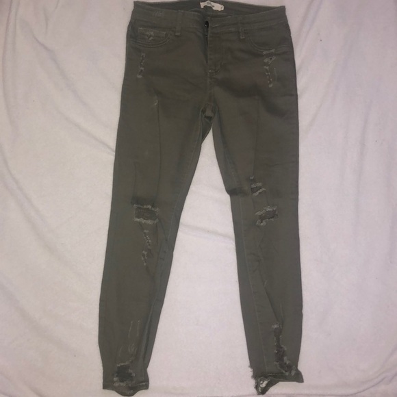 Olive Distressed Skinny Jeans Ripped Knee Ankle Raw Hem‎ Casual Size 5 - Picture 3 of 10